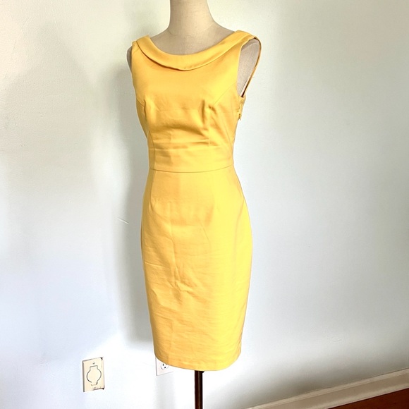 Mohito, Yellow Sheath Dress Draped Neck Back V Cocktail Party Dress EU 36 US 4 - Picture 7 of 10